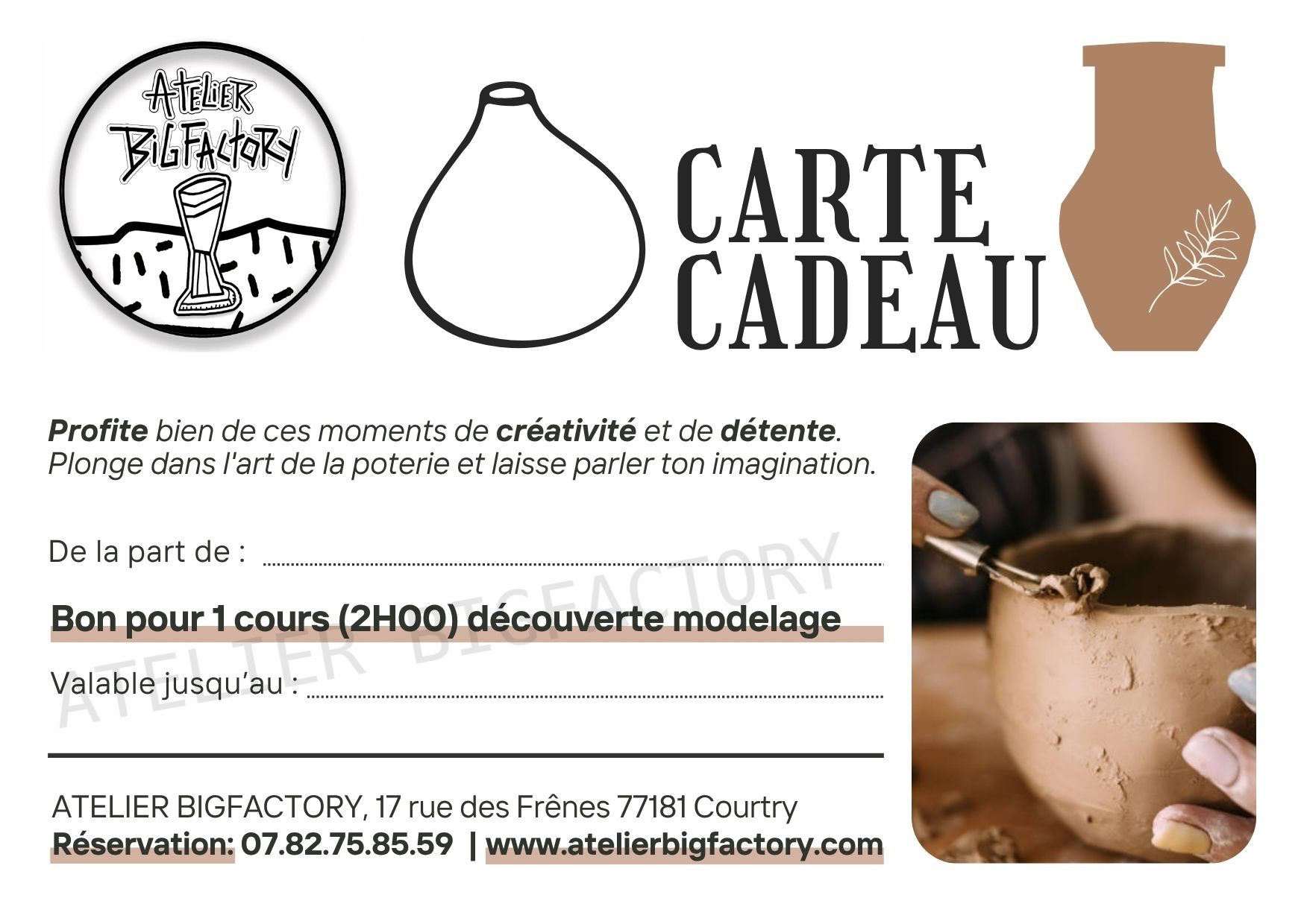 Carte cadeau - Atelier Découverte Modelage Céramique