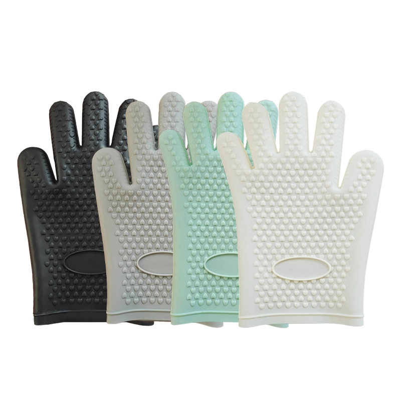 Wholesale Grilling Gloves, Heart-Shaped Silicone Five-Finger Gloves without Hooks