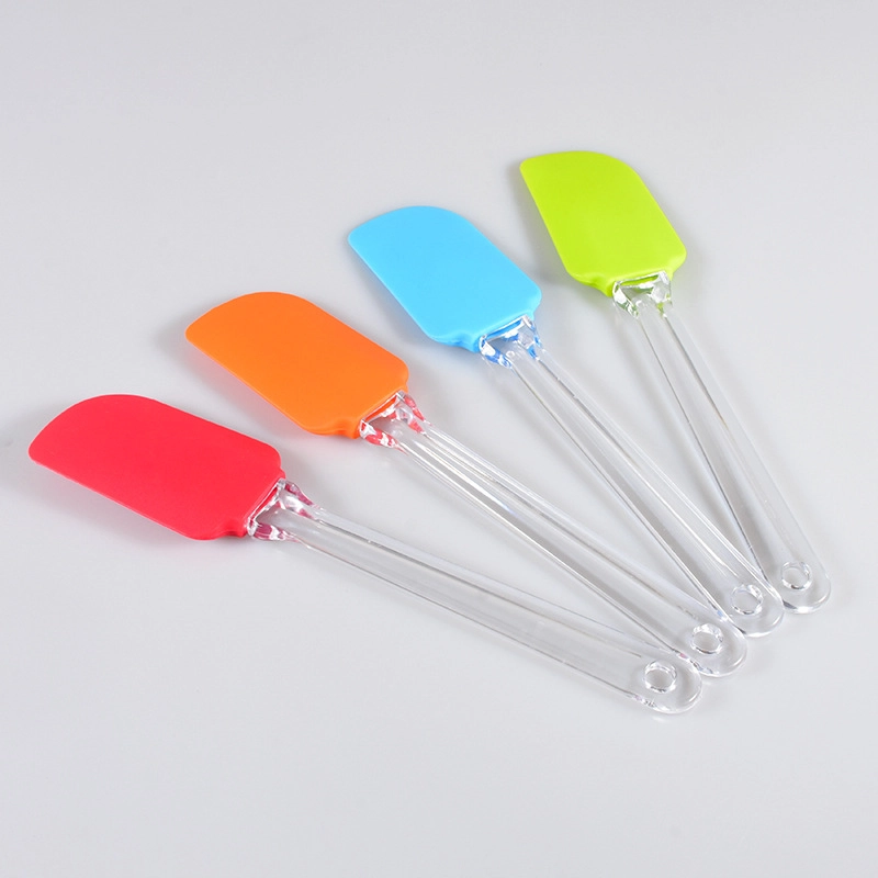 Bulk Wholesale Silicone Spatula with Transparent Long Straight Handle Scraper