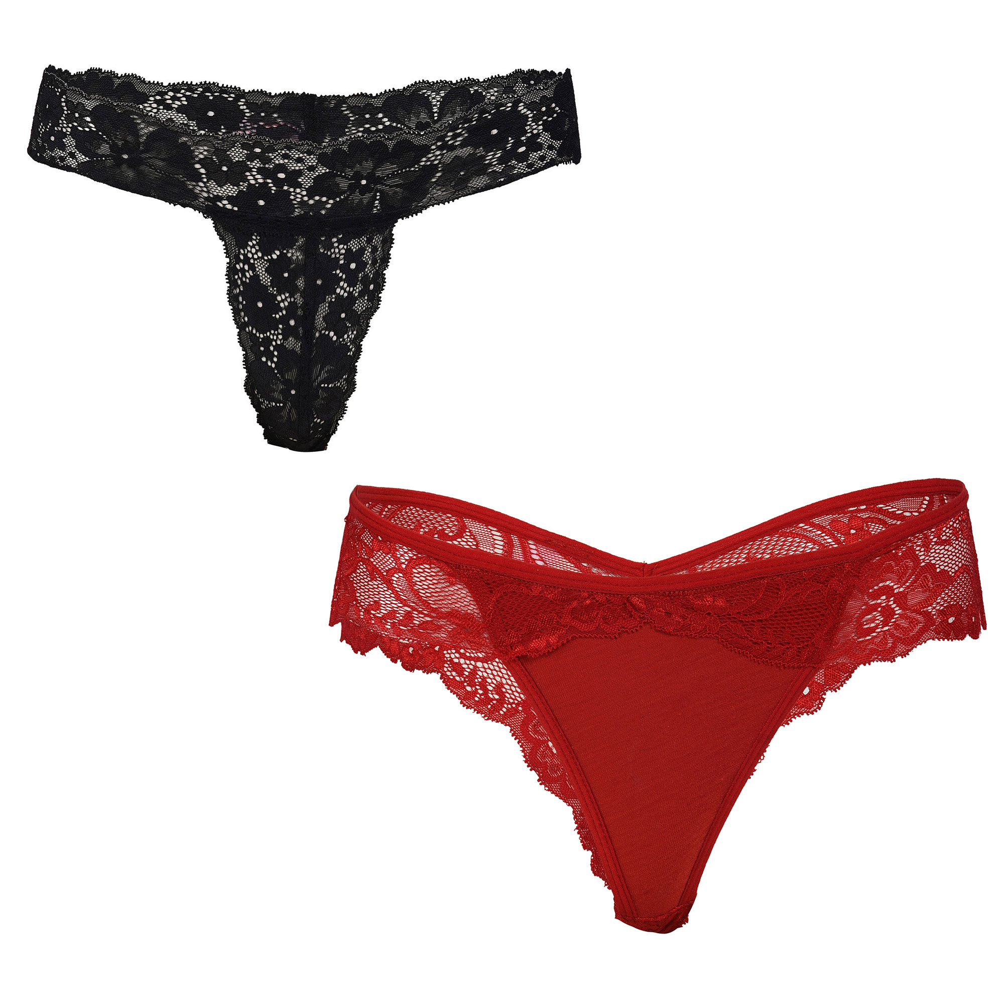  Pearlfly Women Lace Thong  Panty [Combo-2]