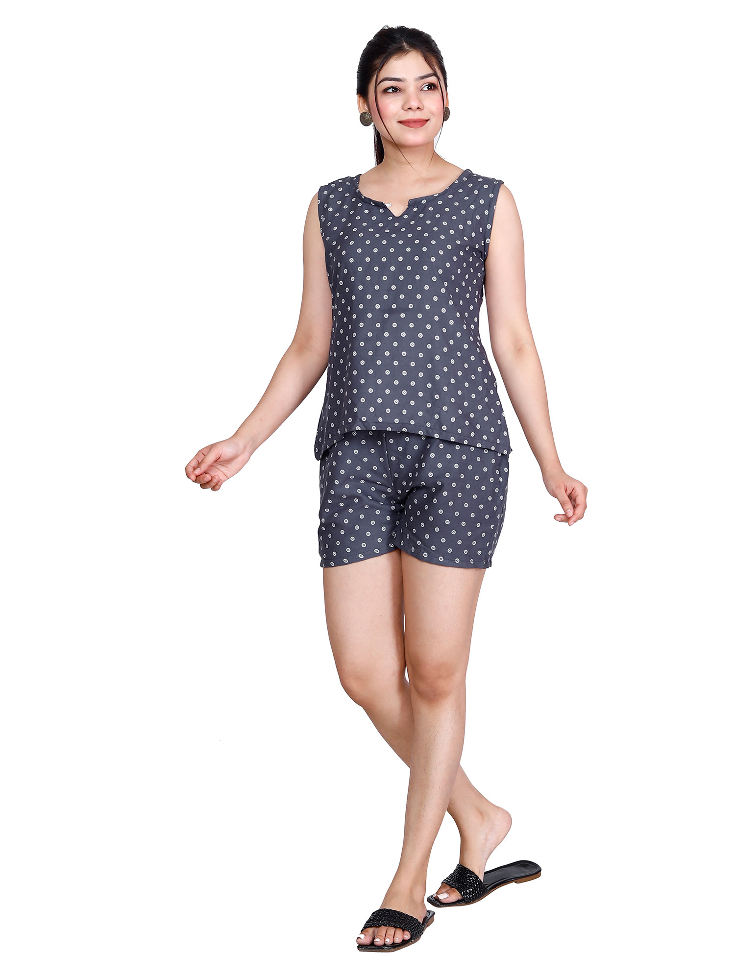 Pearlfly Women Cotton Printed Top n Short