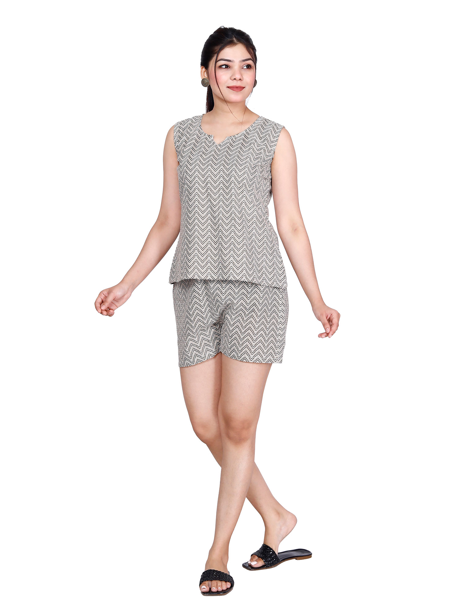 Pearlfly Women Cotton Printed Top n Short
