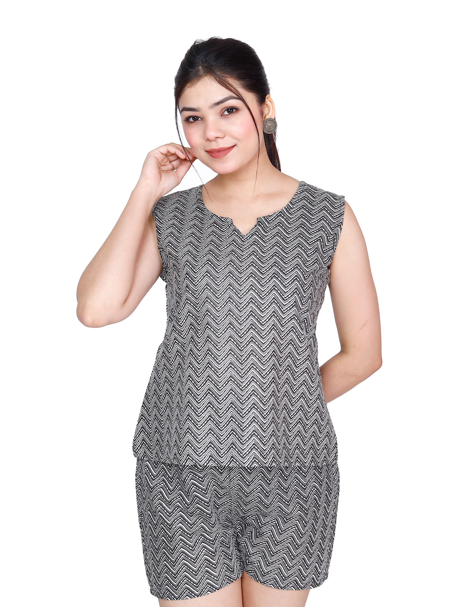 Pearlfly Women Cotton Printed Top n Short 