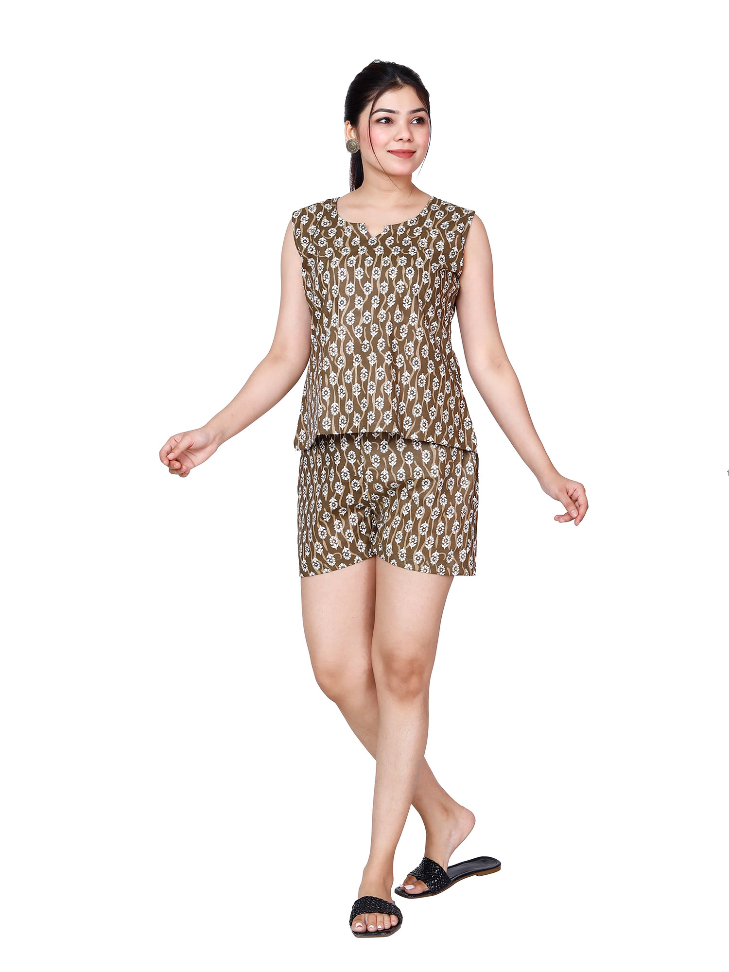 Pearlfly Women Cotton Printed Top n Short 