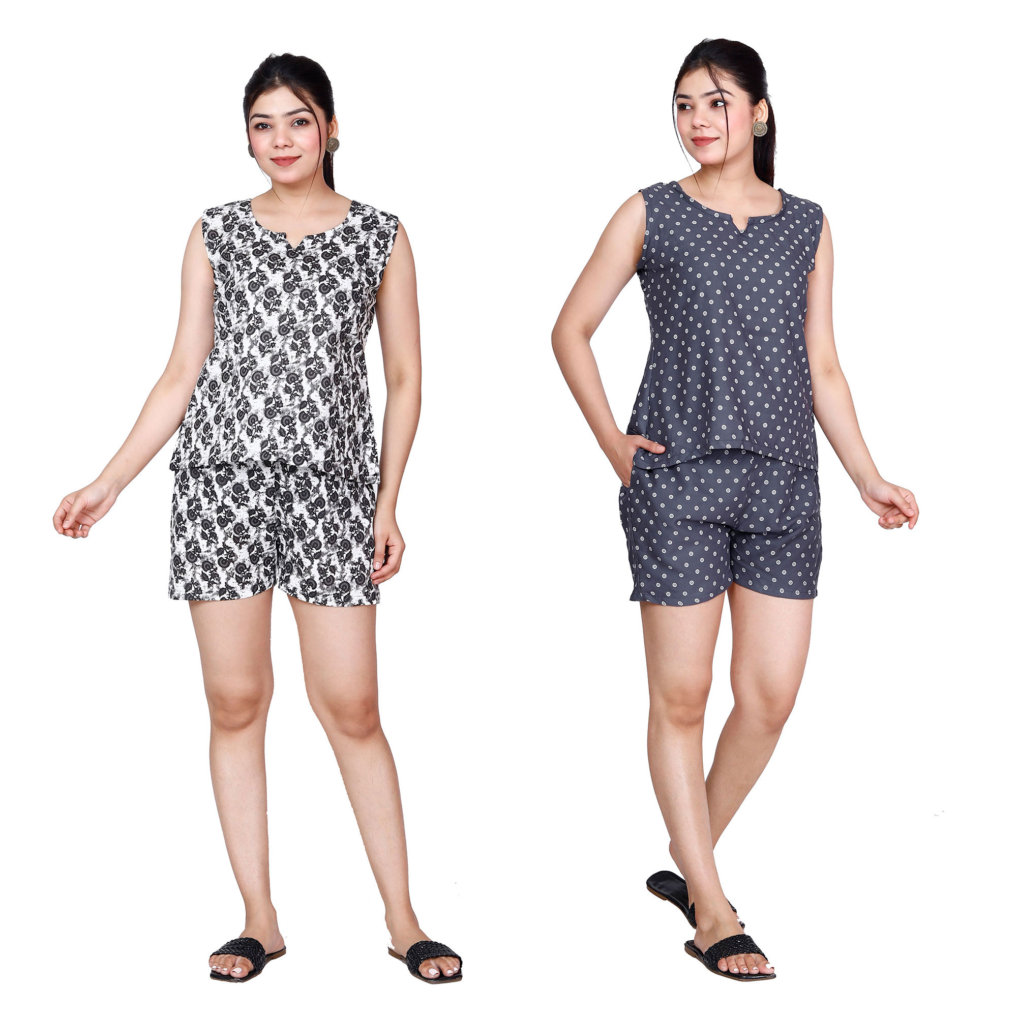 Pearlfly Women Cotton Printed Top n Short [Combo-2]