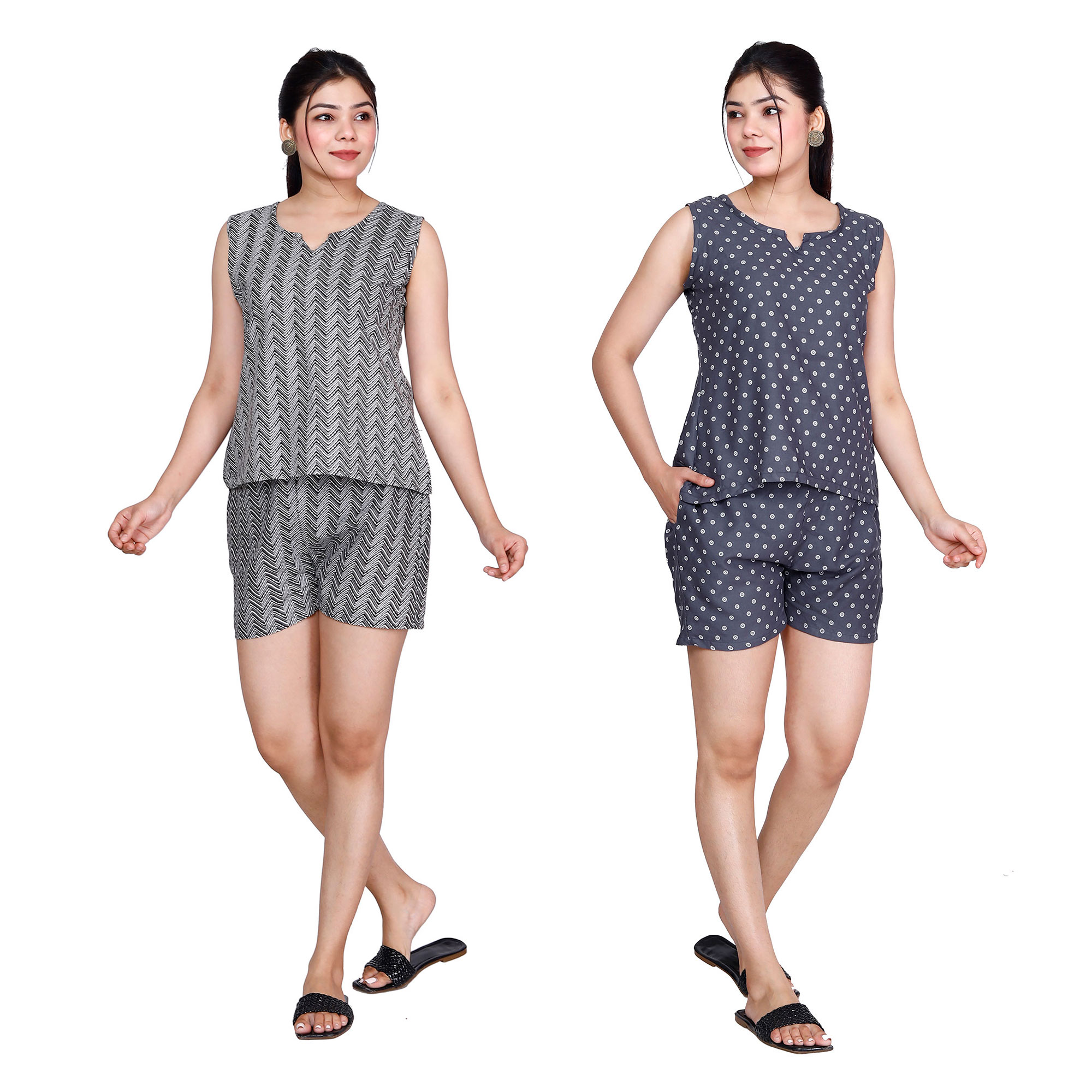 Pearlfly Women Cotton Printed Top n Short [Combo-2]