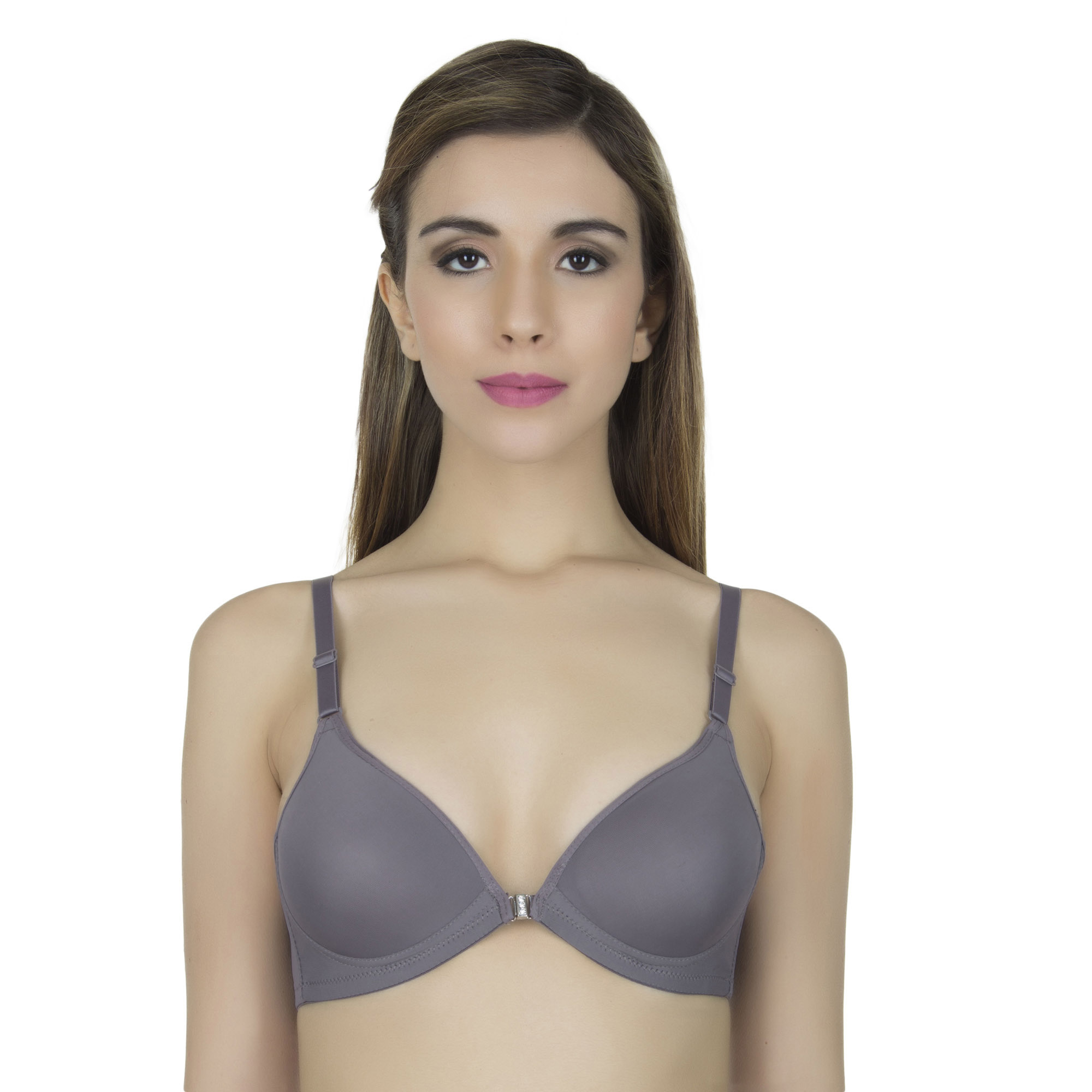 pearl fly Front Closer Push up Bra grey