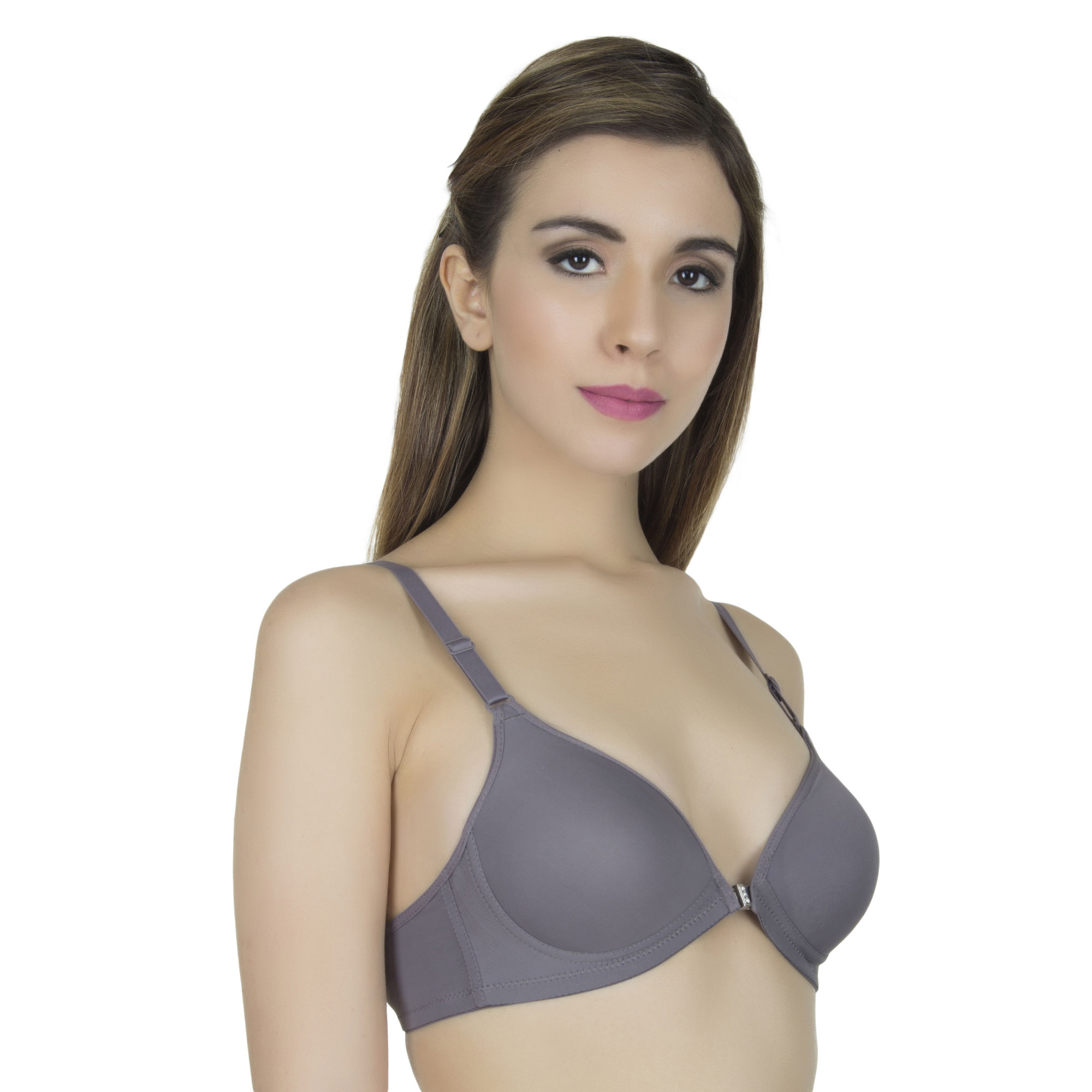 pearl fly Front Closer Push up Bra grey