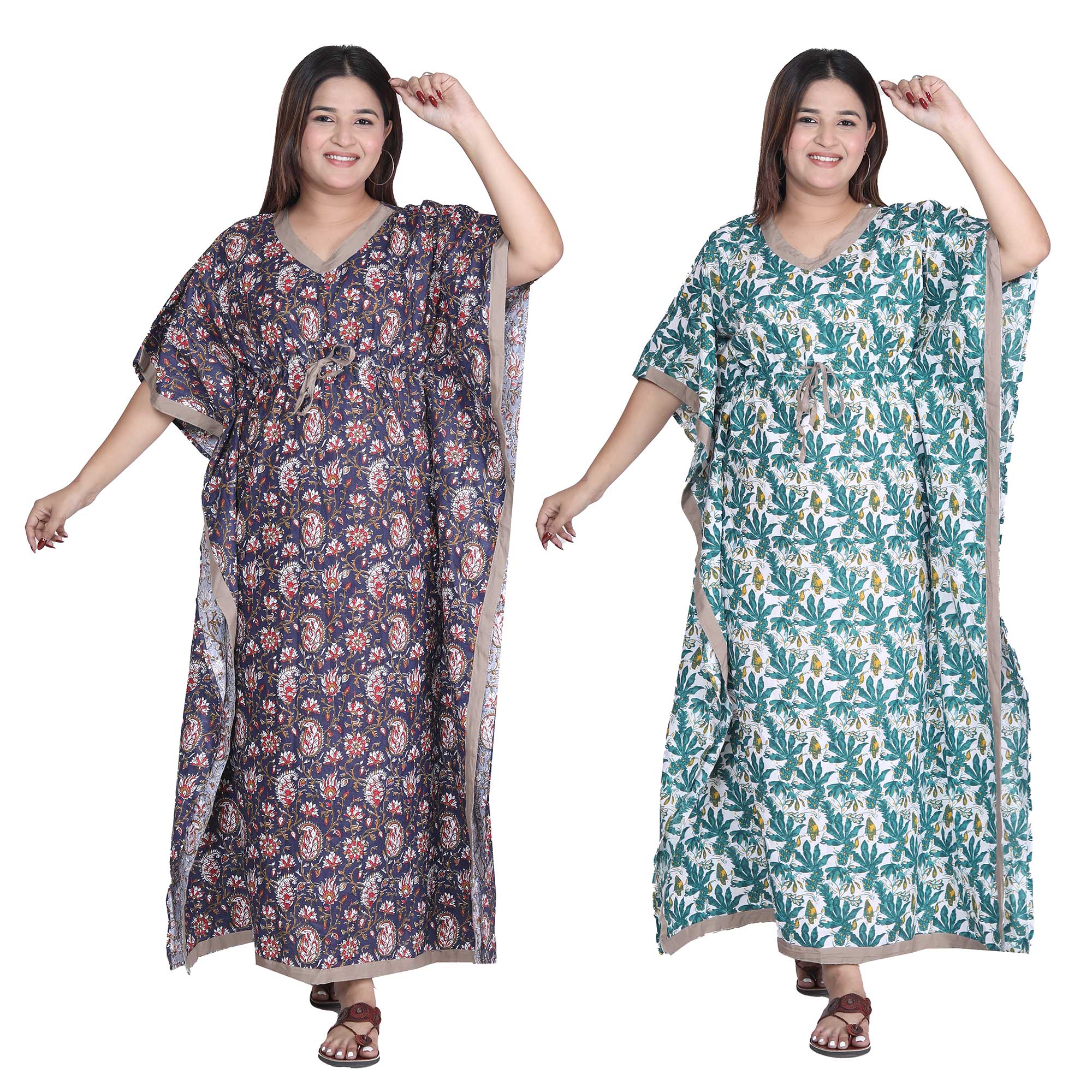 Pearlfly Women Long cotton kaftan[Combo2]