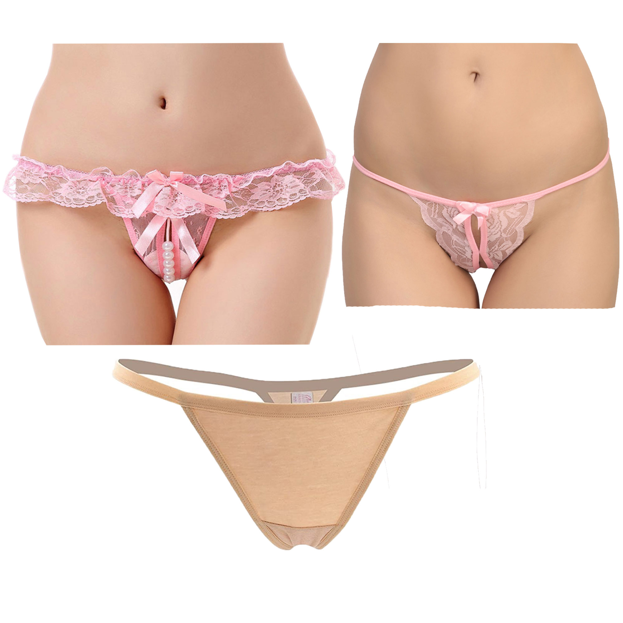 Pearl fly Women Lace G-String  [ Combo 3]