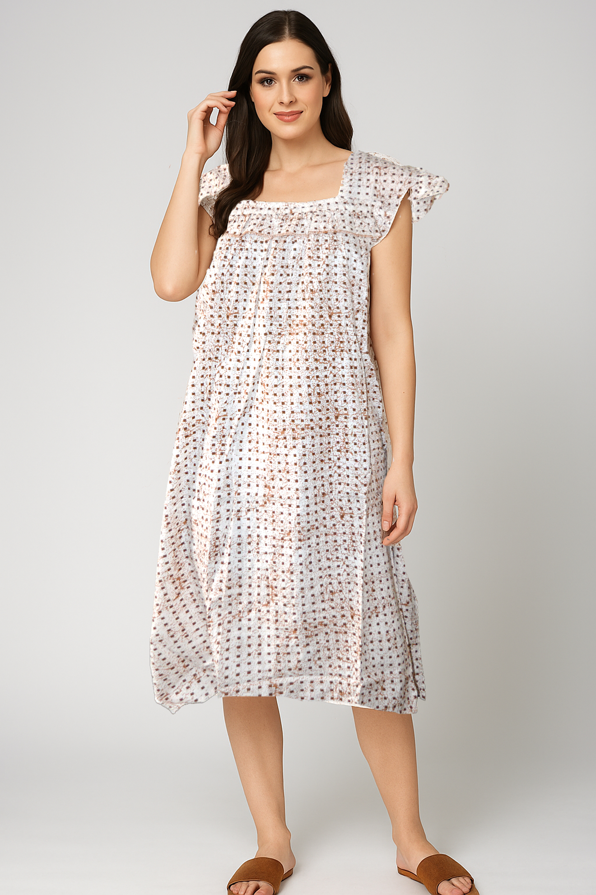 Pearlfly Women Plus Size Knee-Length 100% Cotton Nighty with Pocket