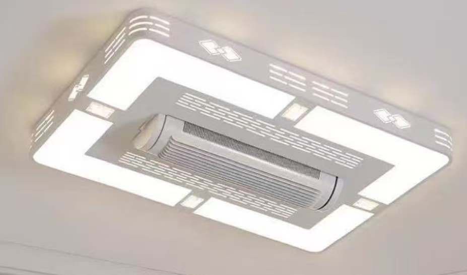 Ceiling-mounted LED light with integrated air conditioner