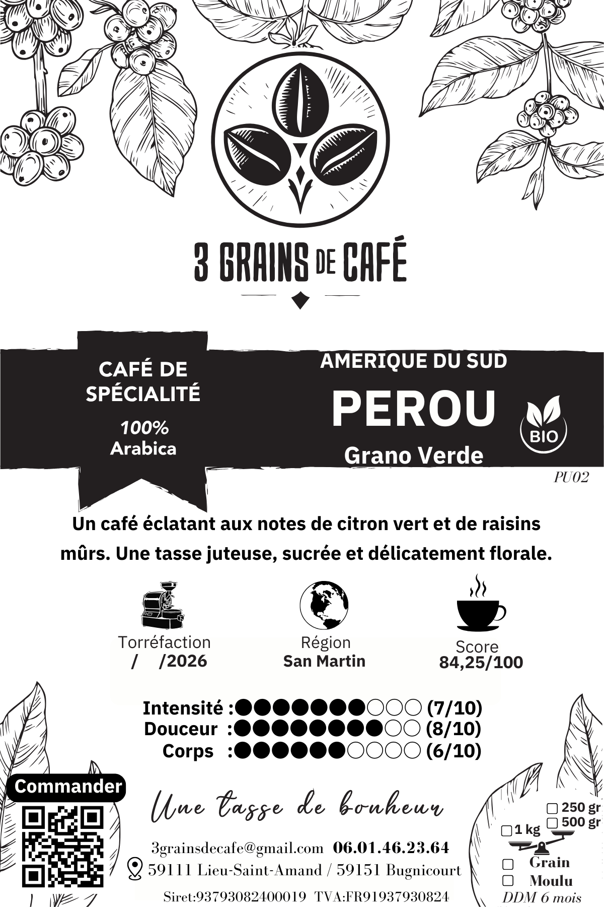 Café de spécialité Pérou BIO