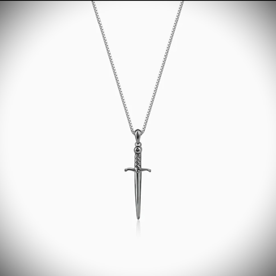 Black Rhodium Sword Pendant – Pure Silver Chain for Men