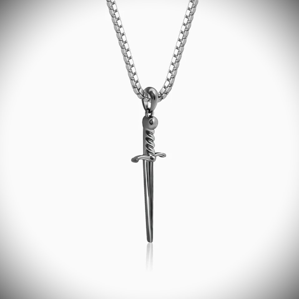 Black Rhodium Sword Pendant – Pure Silver Chain for Men