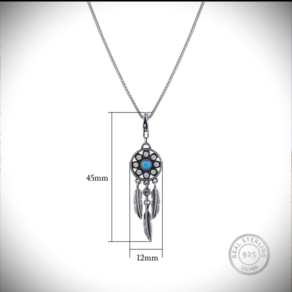 Boho Oxidised Silver Necklace with Chain - Dream Catcher 