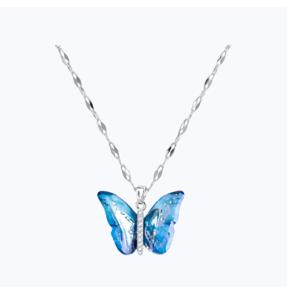 Blue Butterfly Pendant Necklace