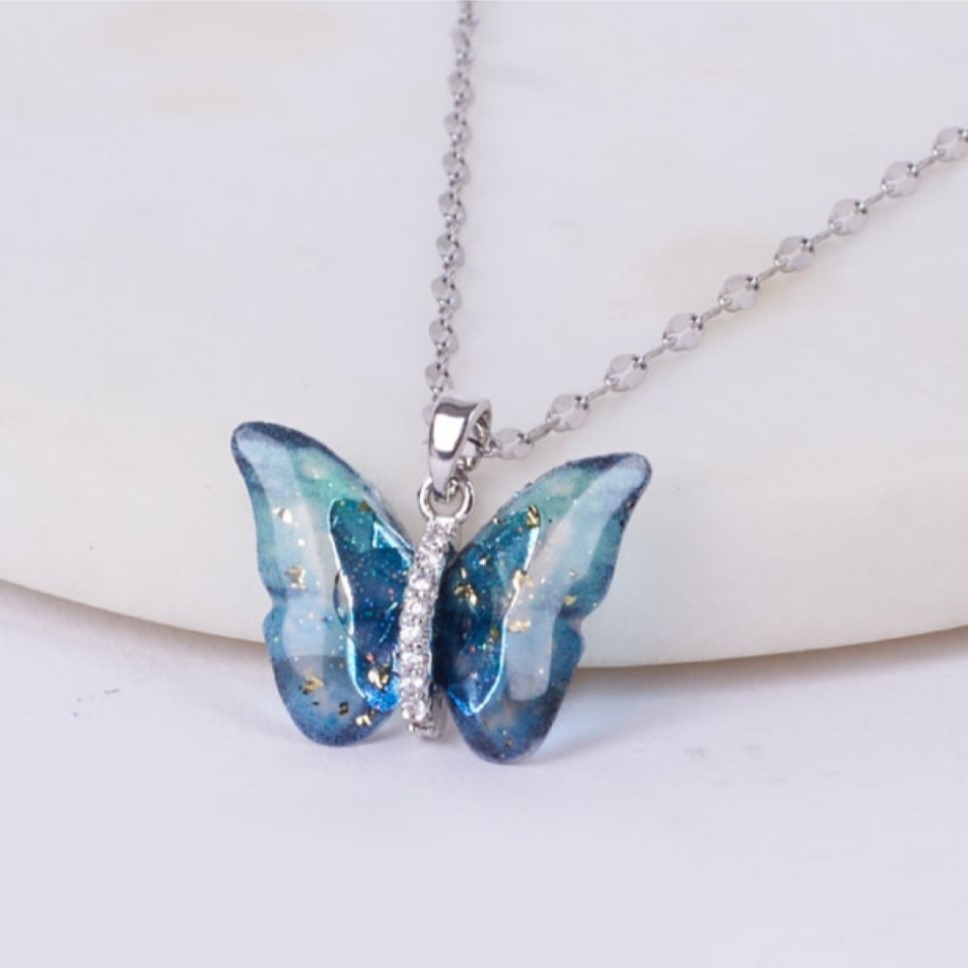 Blue Butterfly Pendant Necklace