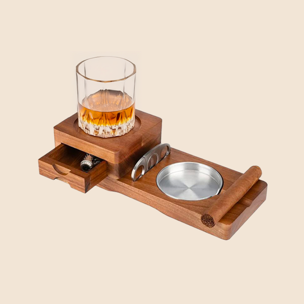 Medinė cigarų peleninė - Viskio padėklas - Cigarų laikiklis - Cigarų dėžutė