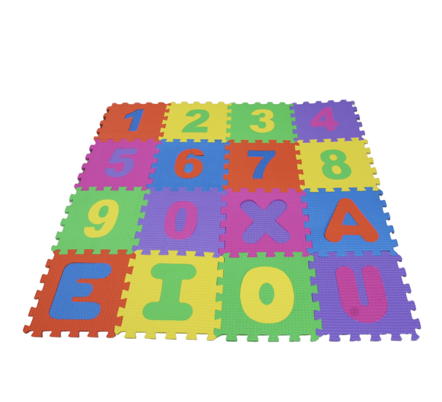 TAPETE ESPESOR 12 MM DE 30X30 CM VOCALES Y NÚMEROS CON 16 PZS MULTICOLOR