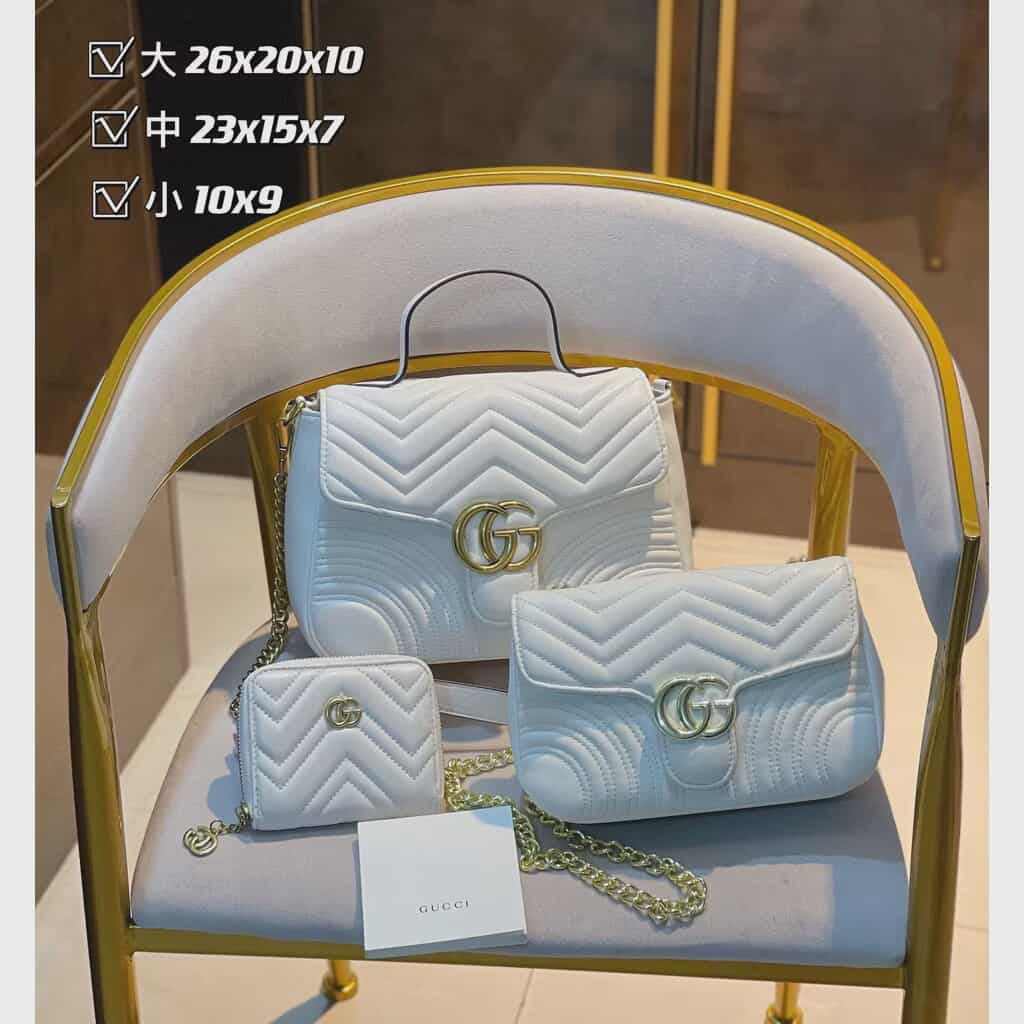 Gucci GG Marmont White Quilted Bag Set