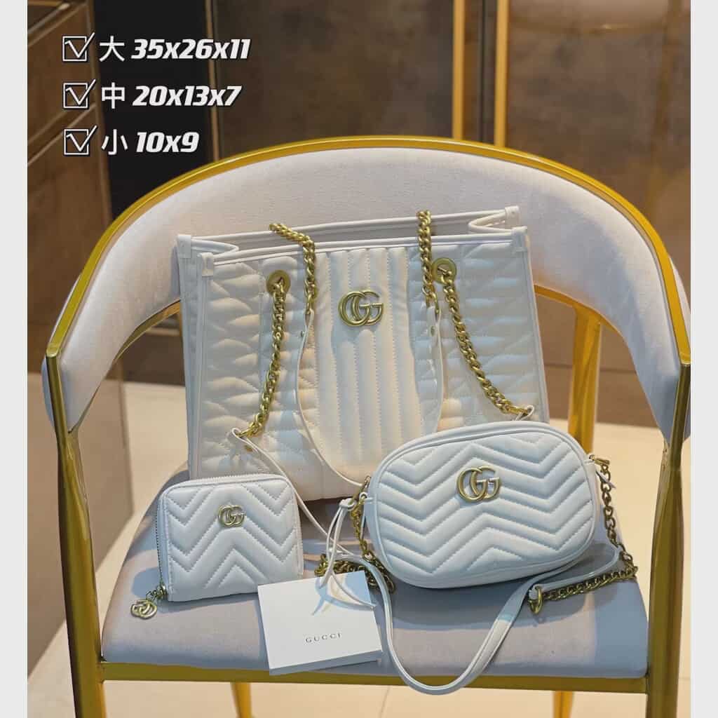 Gucci White Quilted Handbag Set
