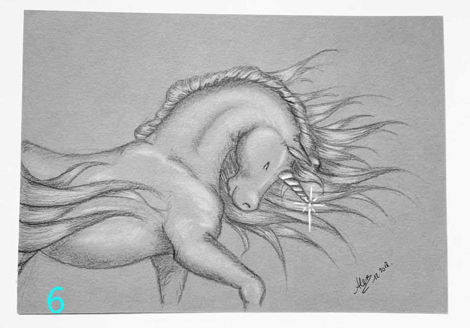 Dessin sur papier gris série licorne
