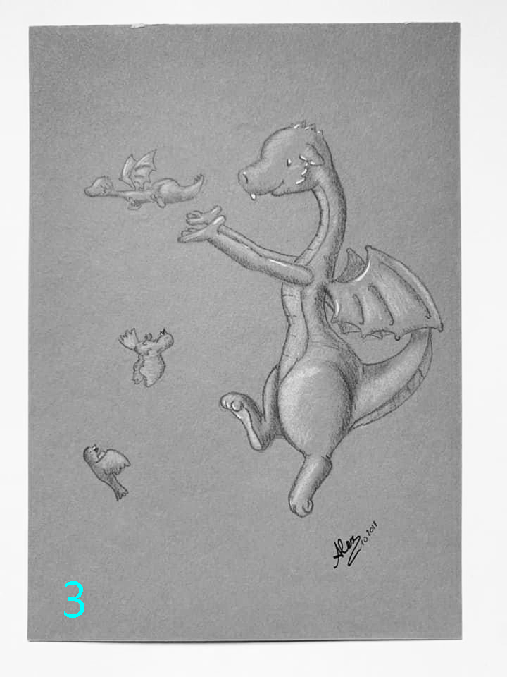Dessin sur papier gris série dragon