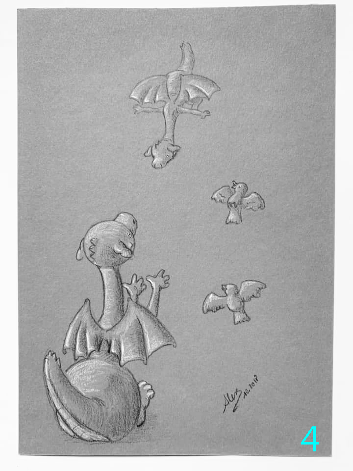 Dessin sur papier gris série dragon