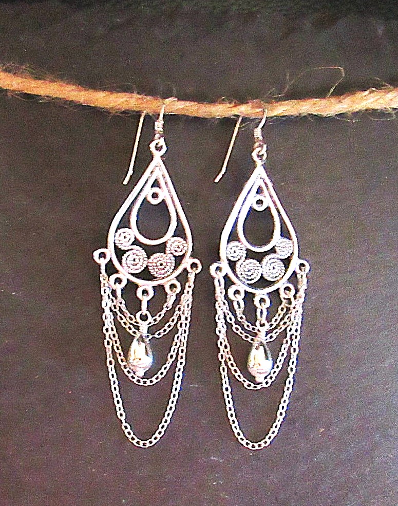 Sterling Silver Drape Earrings with Elegant Teardrop Bauble