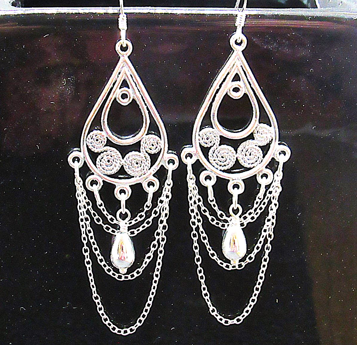 Sterling Silver Drape Earrings with Elegant Teardrop Bauble