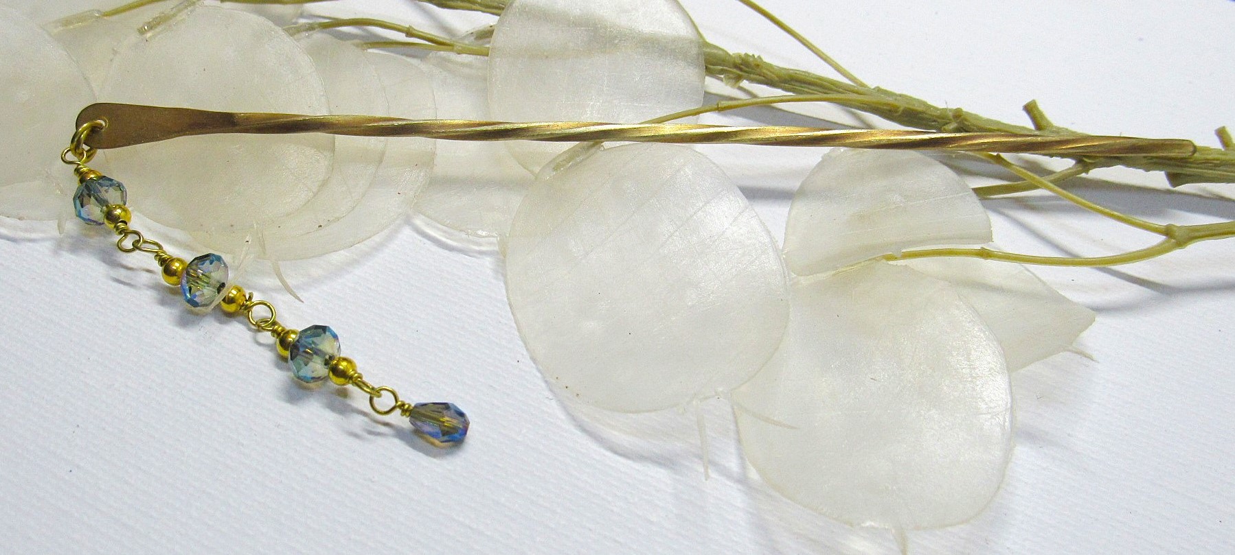 Twisted Brass Hair Stick with Beaded Dangle