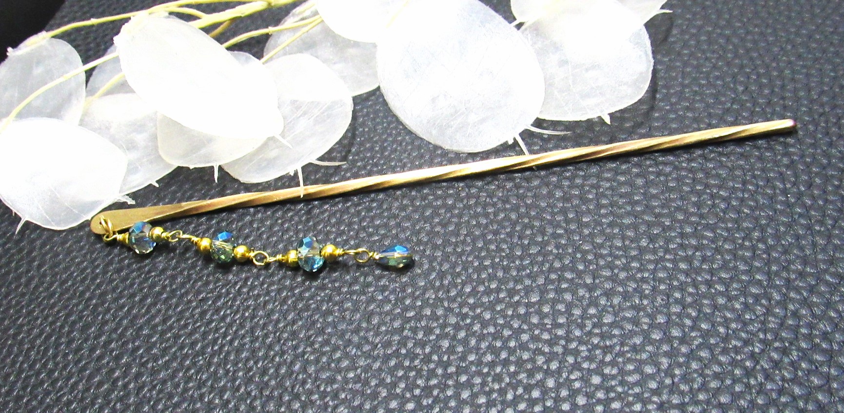 Twisted Brass Hair Stick with Beaded Dangle