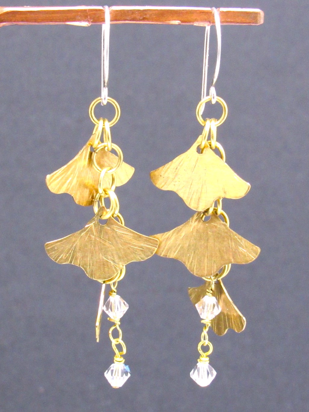 Brass and Silver Gingko Dangle Earrings