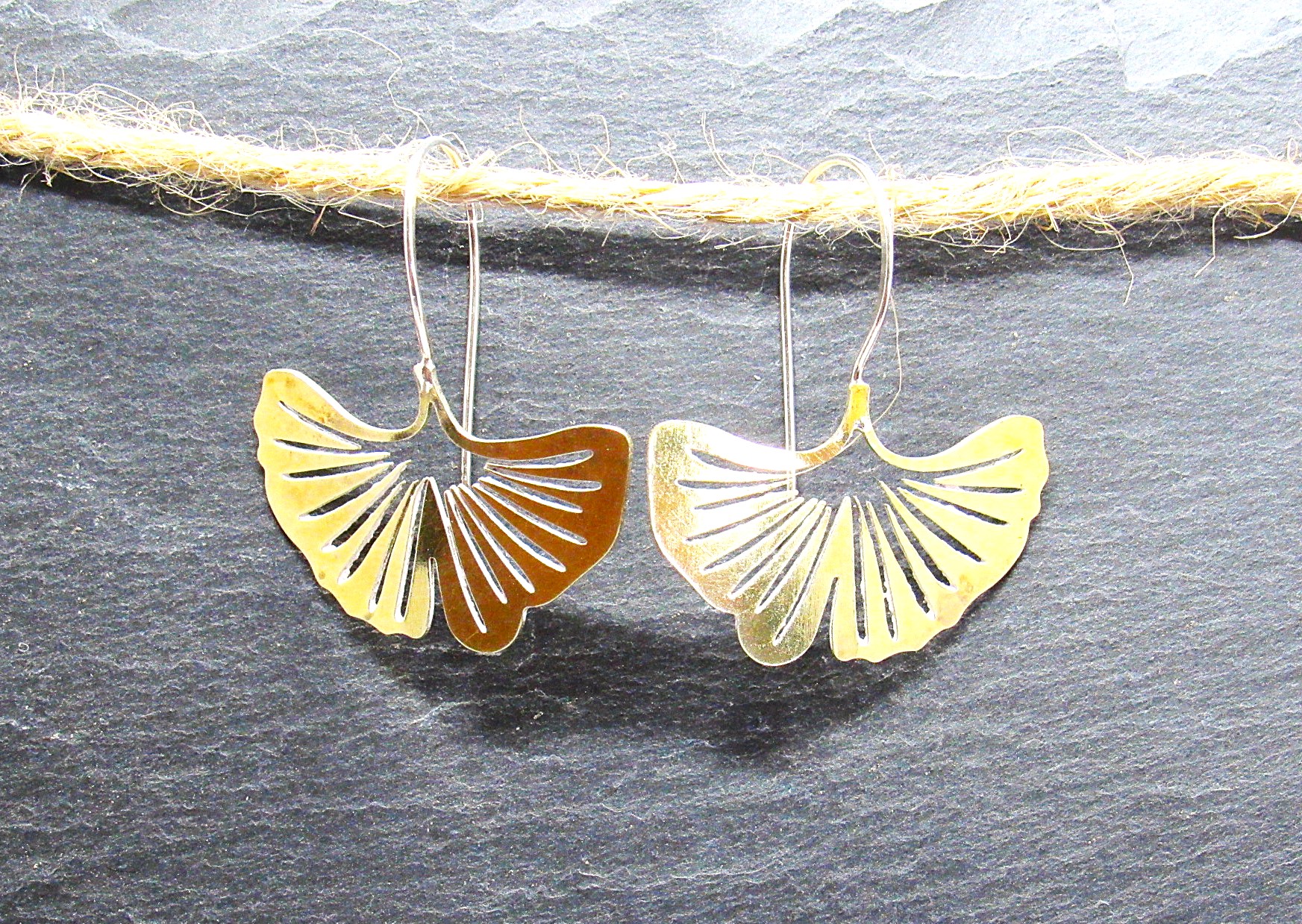  Brass Ginkgo Leaf Earrings 