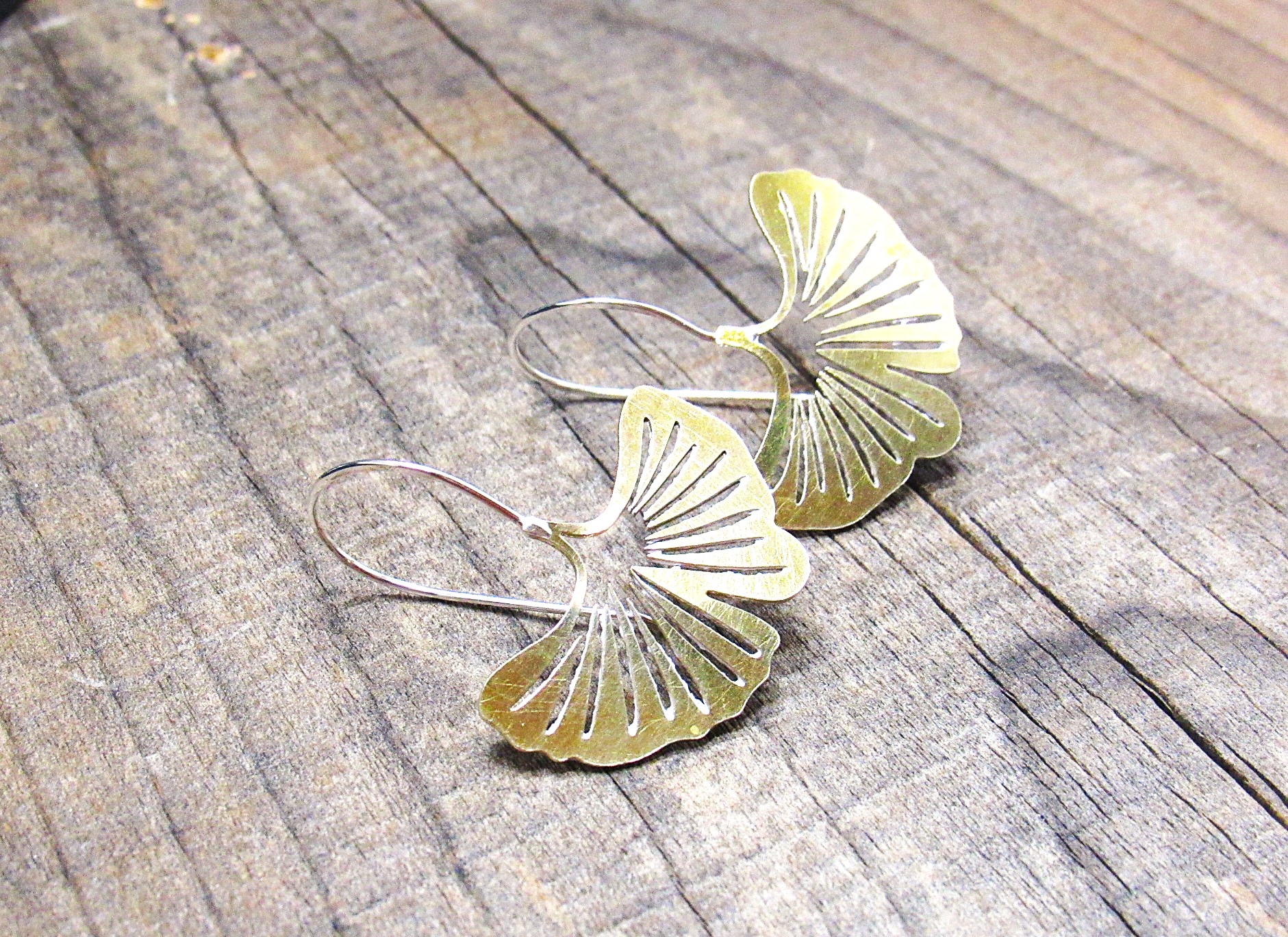  Brass Ginkgo Leaf Earrings 