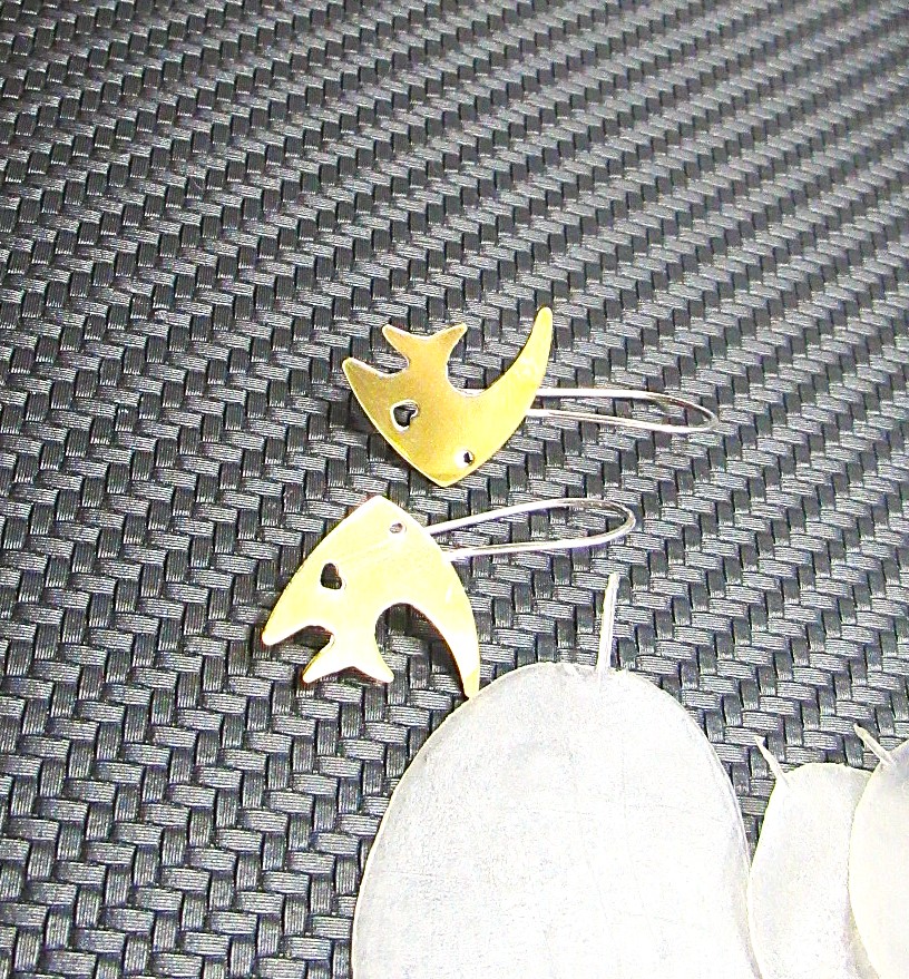 Brass and Sterling Silver Fish Earrings