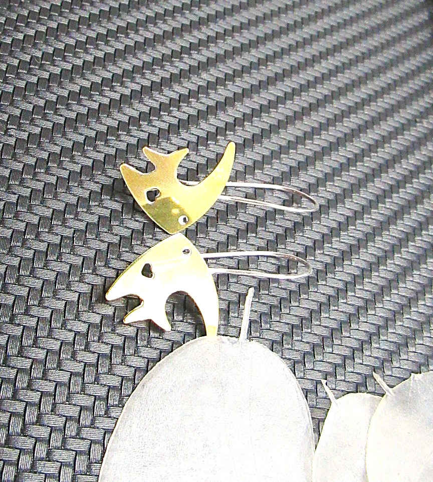 Brass and Sterling Silver Fish Earrings