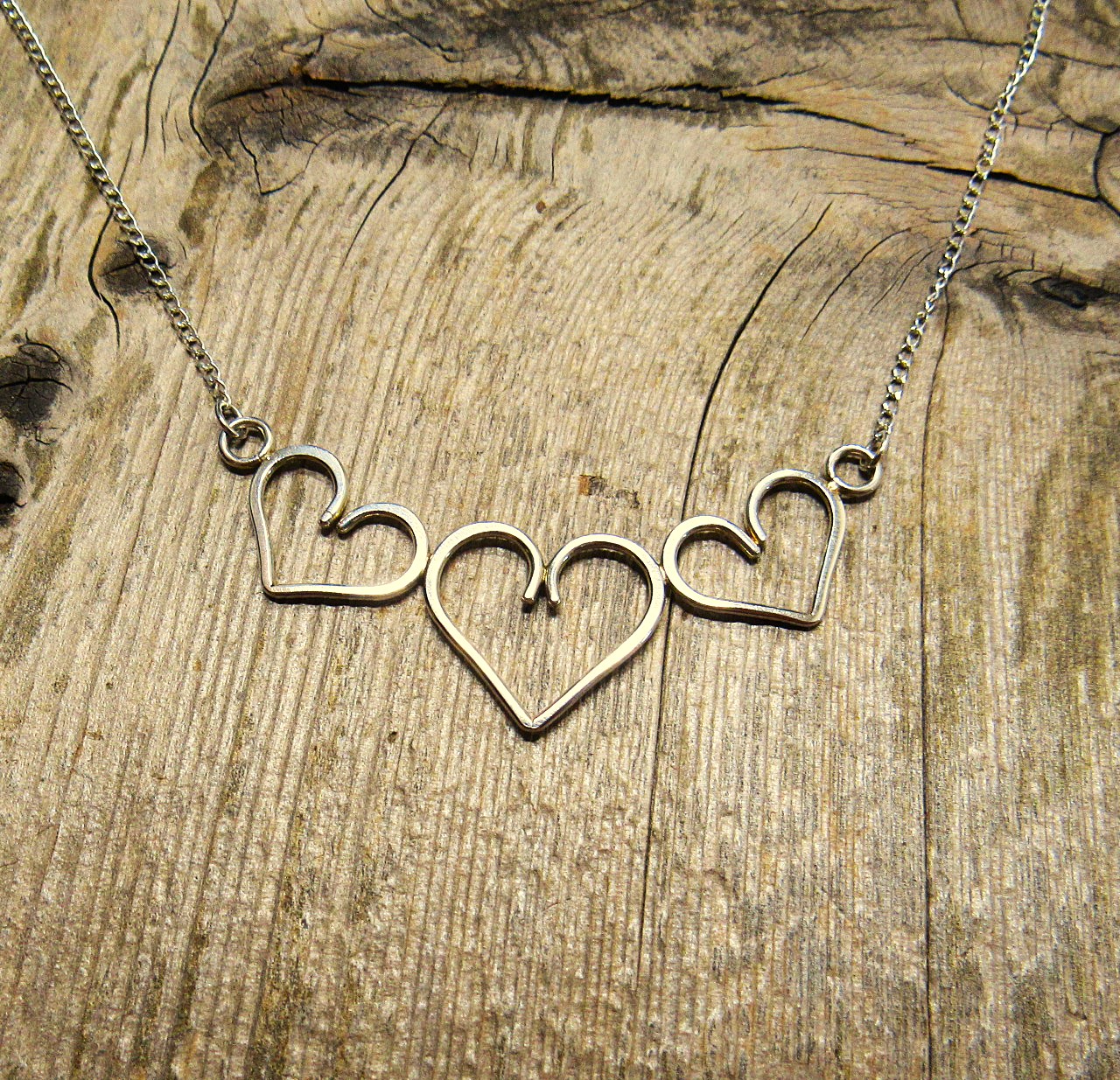 Triple Heart Festoon Necklace in Sterling