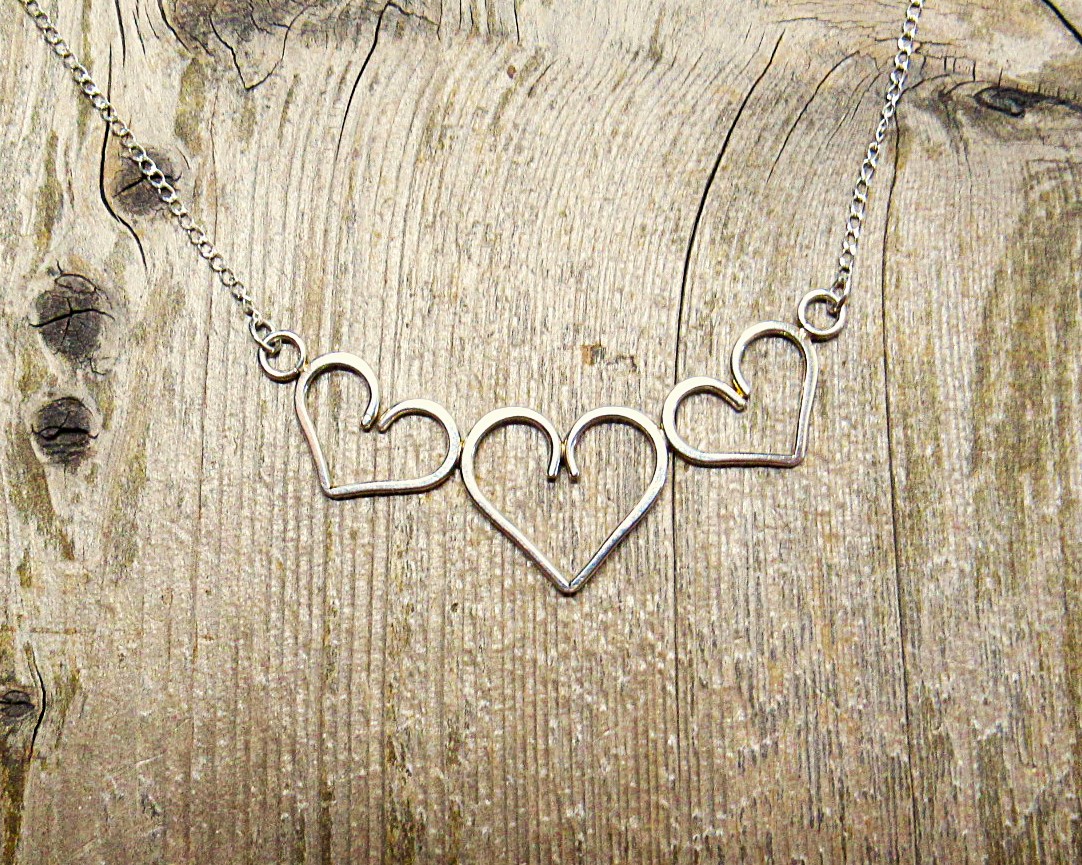 Triple Heart Festoon Necklace in Sterling