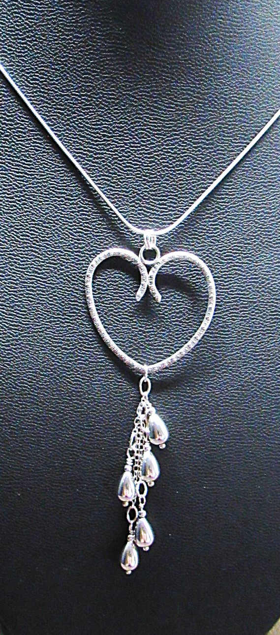 Heart and Teardrops Sterling Silver Cascade Necklace