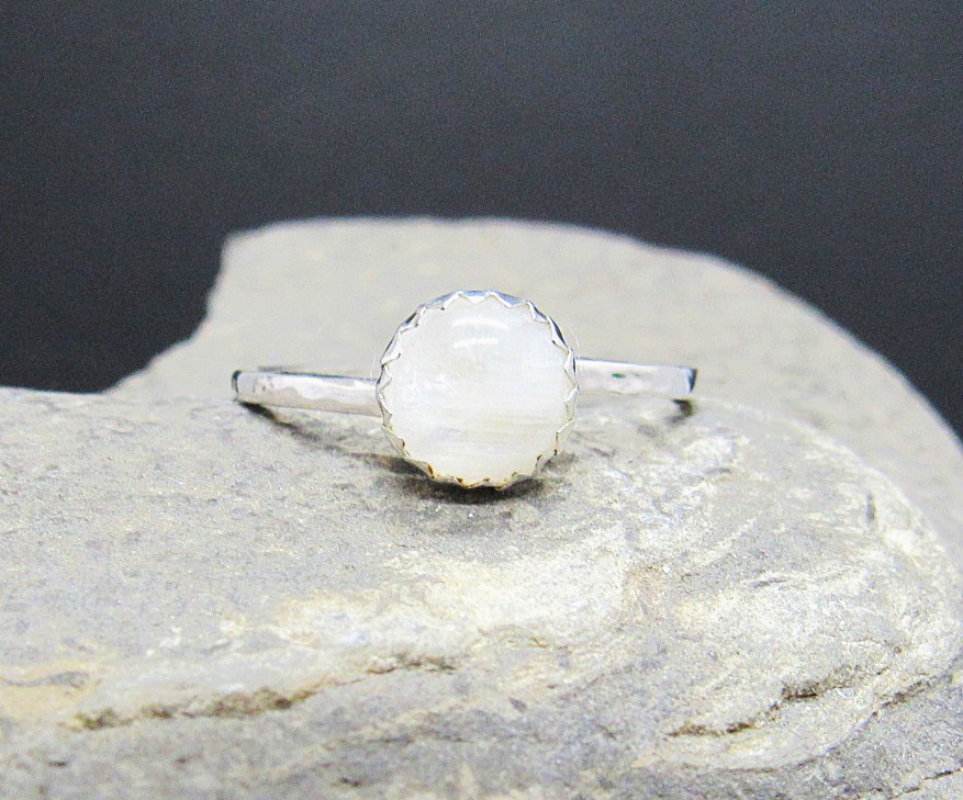 White Moonstone Sterling Silver Ring Size 9.5 US