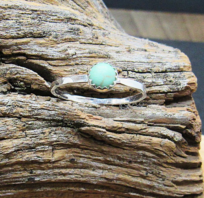 Turquoise Cabochon Sterling Silver Ring Size 7.5 US