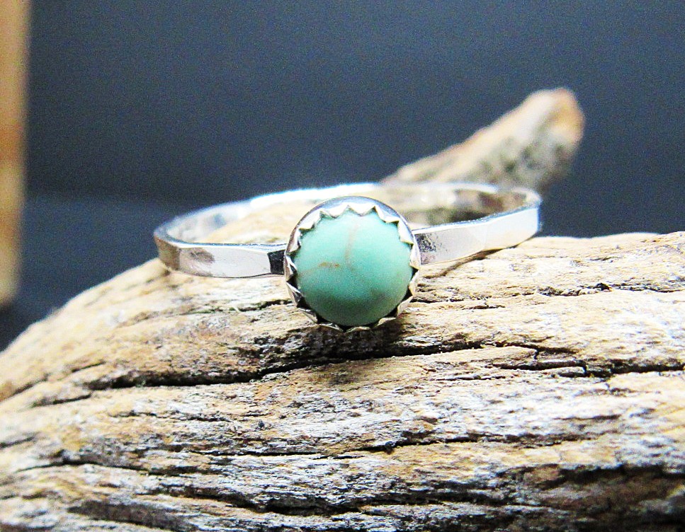 Turquoise Cabochon Sterling Silver Ring Size 7.5 US