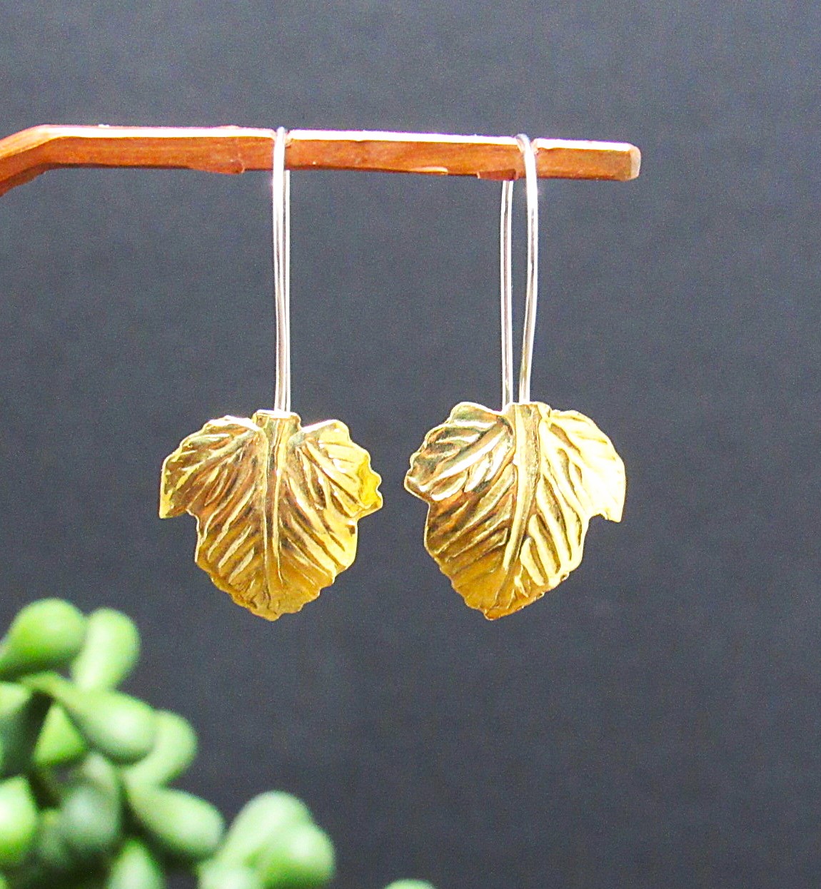 Brass Self Wire Leaf Earrings