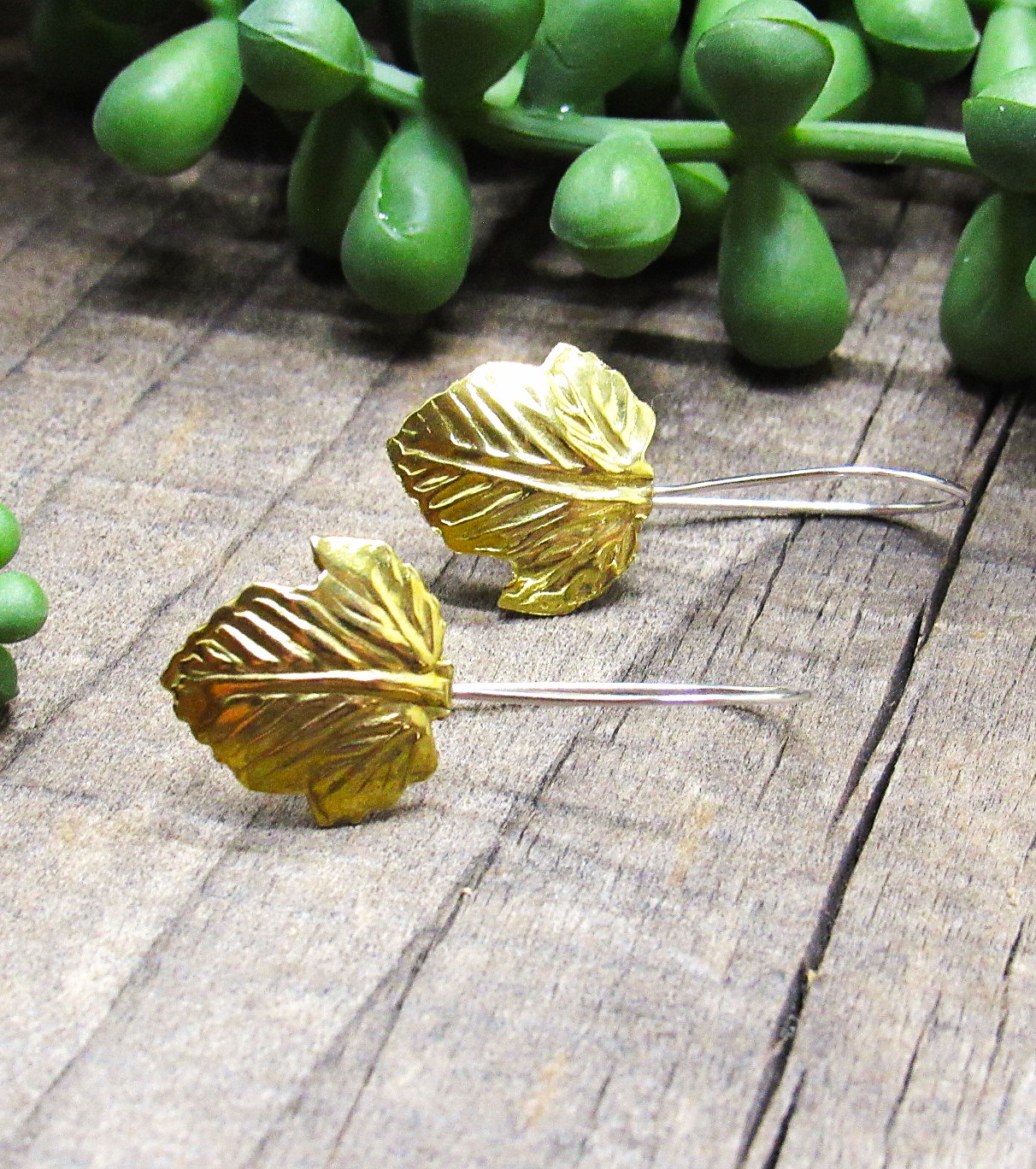 Brass Self Wire Leaf Earrings