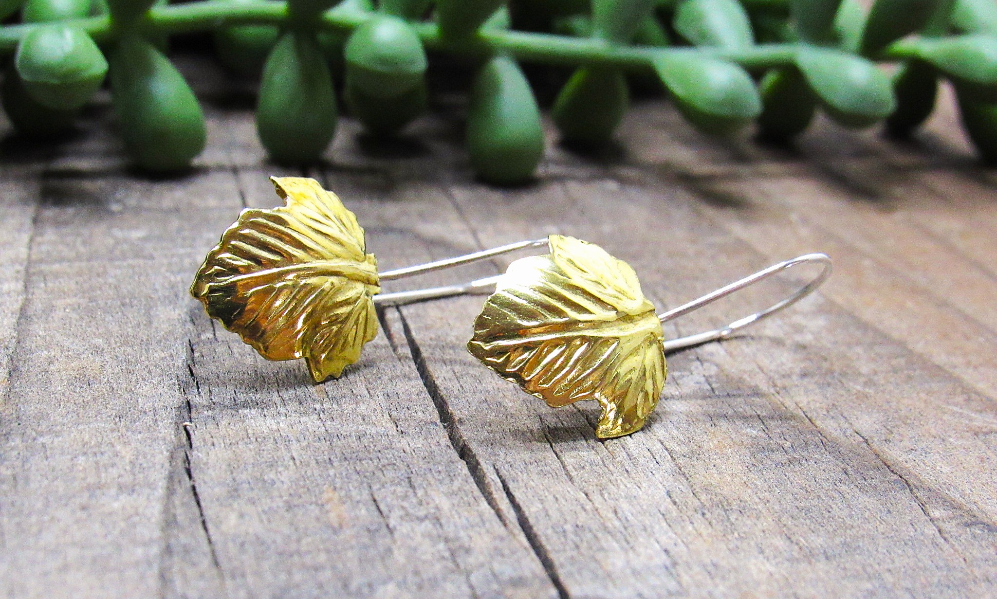 Brass Self Wire Leaf Earrings