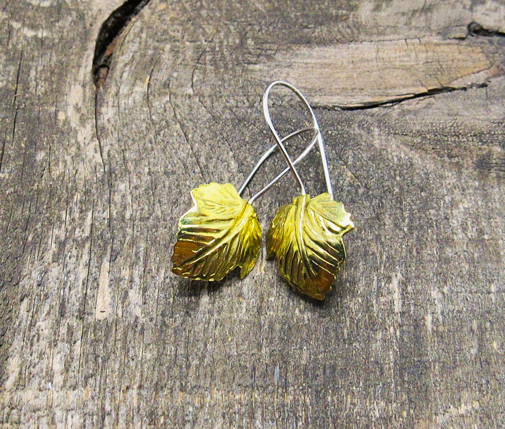 Brass Self Wire Leaf Earrings