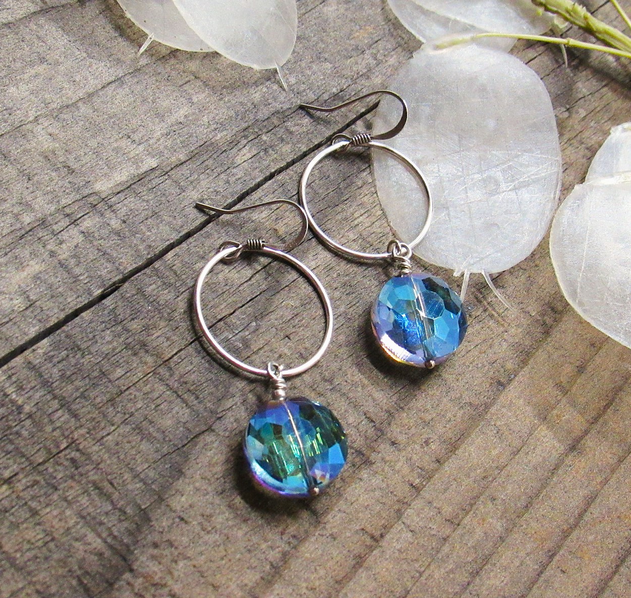Sterling Silver Blue Crystal Dangle Earrings