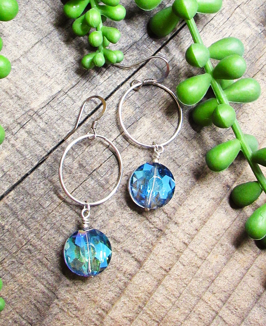 Sterling Silver Blue Crystal Dangle Earrings